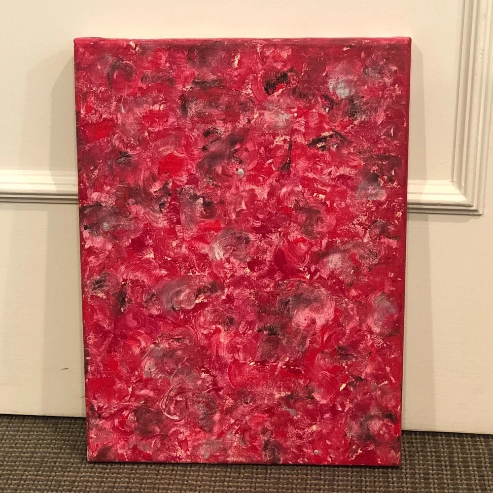 HANDCRAFTED RED, CREAM, BLACK & SILVER ABSTRACT ART PAINTING 9